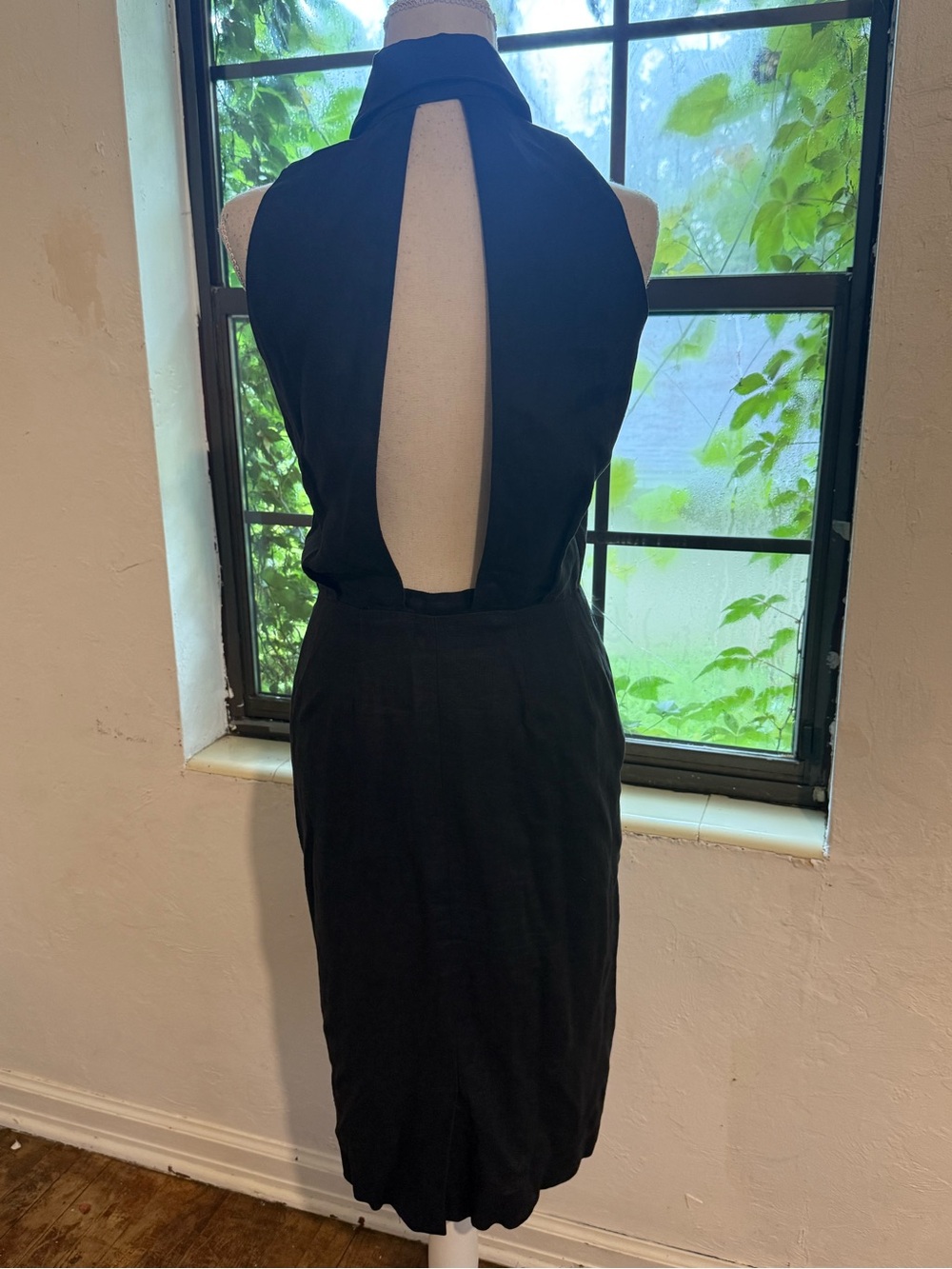 Open-Back Black Halter Midi Dress